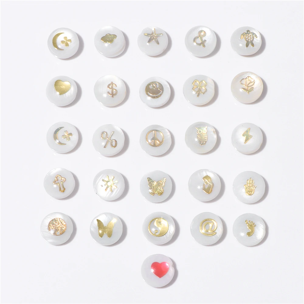Shell Bronzing Moon Star Hearts Bead Charm Round White Freshwater Pearl of Shell Bead for Jewelry Making Diy Necklace Accessory