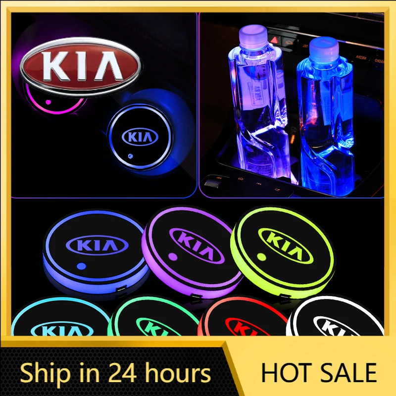 

2026 Hot Car Sticker LED Car Cup Coasters 7 Colors Atmosphere Light Bottle Cup Holder Pad For Kia Rio Picanto Sportage Niro Morn