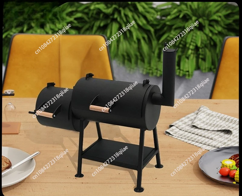 

Handmade gift mini smoker barbecue grill, small pellet stove, outdoor portable small grill, dual-barrel smoker