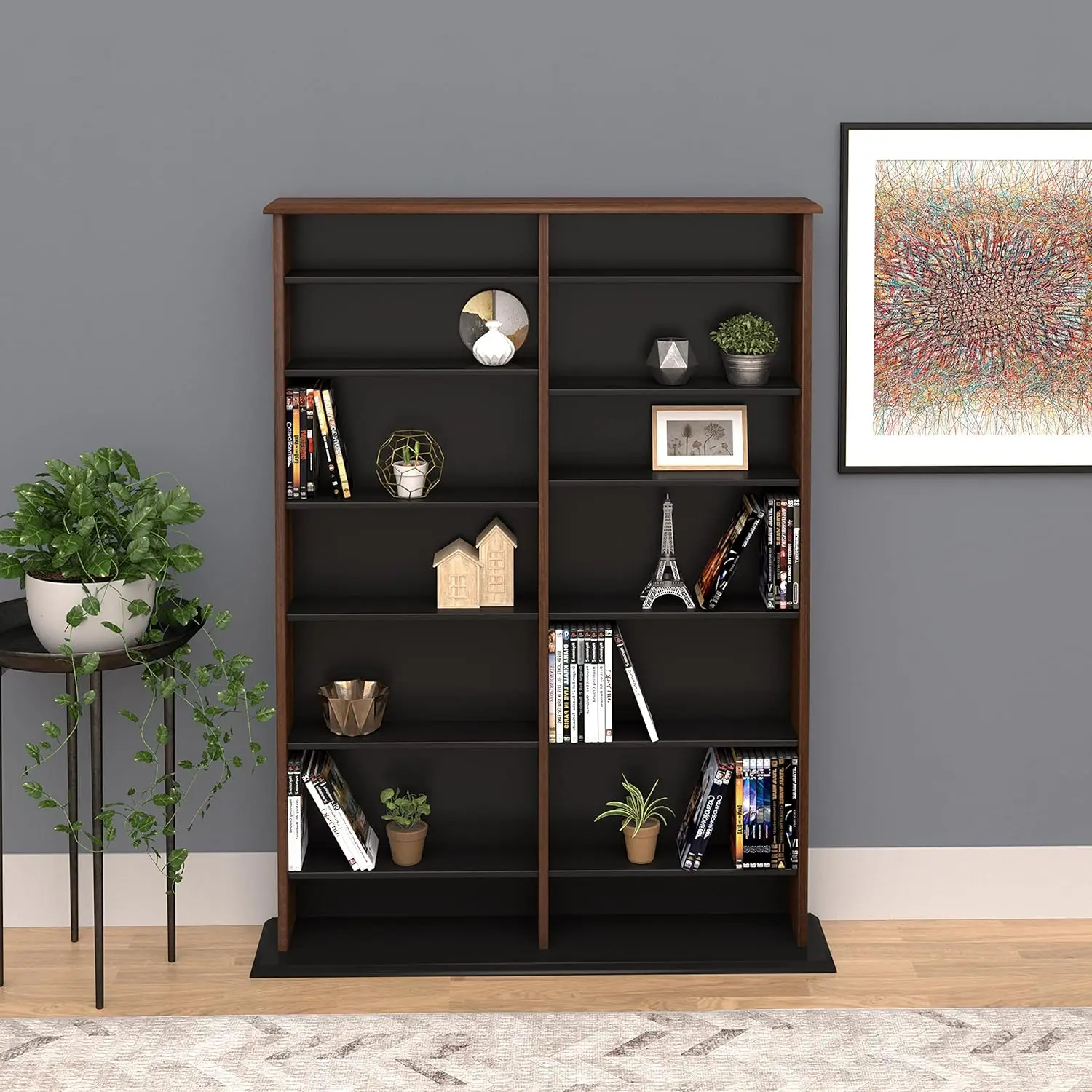 Display Cabinet Media, Double Width Wall Storage, Cherry/Black