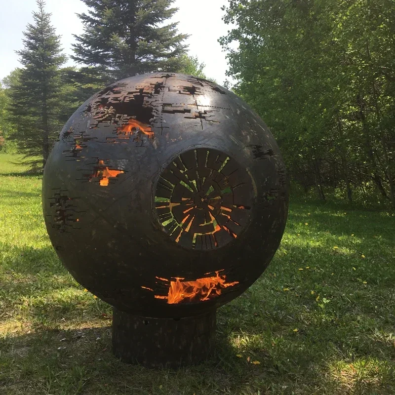 Laser Cut  Fire Pit  800mm 900mm 1000mm Camping Wood Burning Bonfire Corten Steel  Globe Sphere Fire pit