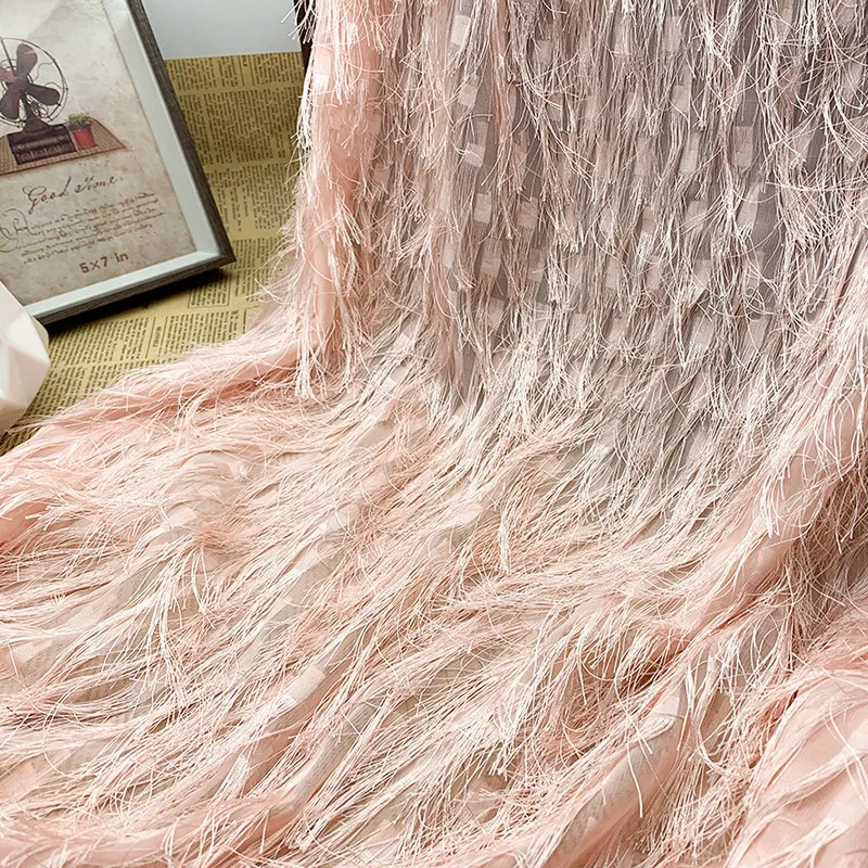 1Yard/lot 150cm wide New Long Fringe Chiffon Fabric Jacquard Cut Out Floral Fresh Women Blouse Dress Clothing Material