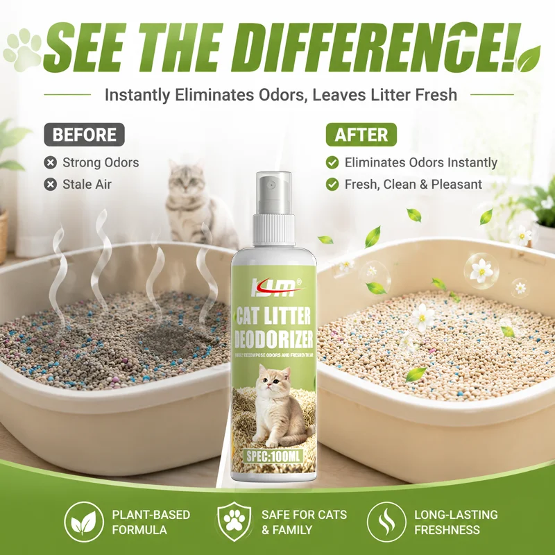 KJM Cat Litter Deodorizer Spray 100ml Pet Odor Eliminator Litter Box Freshener Urine Smell Remover For All Cat Litter