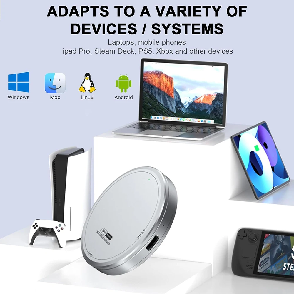 حافظة محرك الأقراص الصلبة المغناطيسي USB3.2 بسرعة 10 جيجابت في الثانية USB C NVMe M.2 2230 SSD متوافقة مع IOS Phone15/16/17Pro 4K/60 هرتز ProRes #5