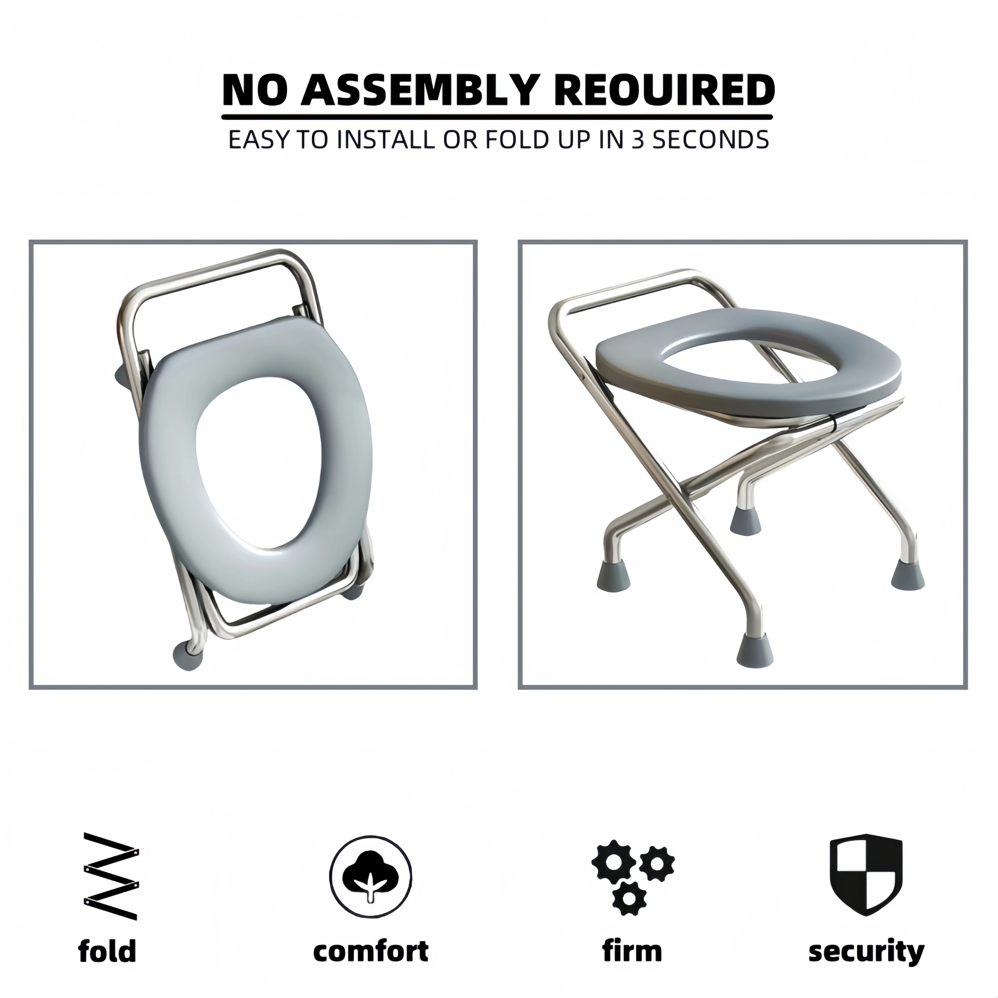 مرحاض من الفولاذ المقاوم للصدأ، طقم مجاني مكون من 3 قطع (وسادة مقعد + وسادة قدم + لوح حمام)، حامل عالي ومستقر، يمكن استخدامه في المرحاض والاستحمام، مناسب للاستخدام الخارجي والداخلي، مناسب لسيناريوهات متعددة
