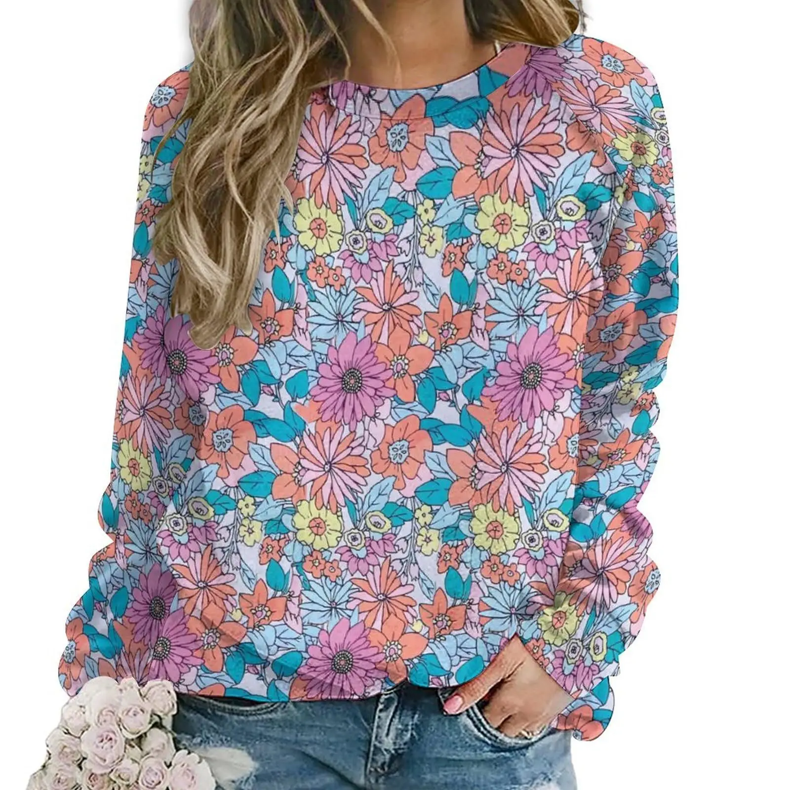 Mandala Flower Sweatshirts Floral 3D Print Hoodie Women New O-Neck Hoodies Streetwear Oversized Harajuku Pullover Woman Clothing