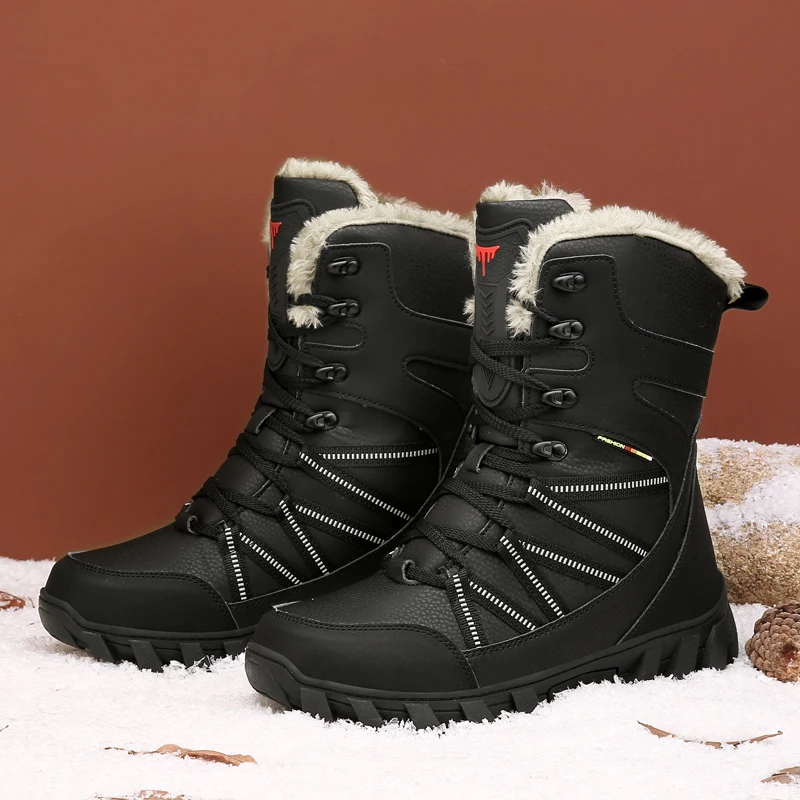 Men's Suede Leather Snow Boots Waterproof Non-Slip Comfortable Winter Warm Plush Lining Outdoor Ski Ankle Boots For Men