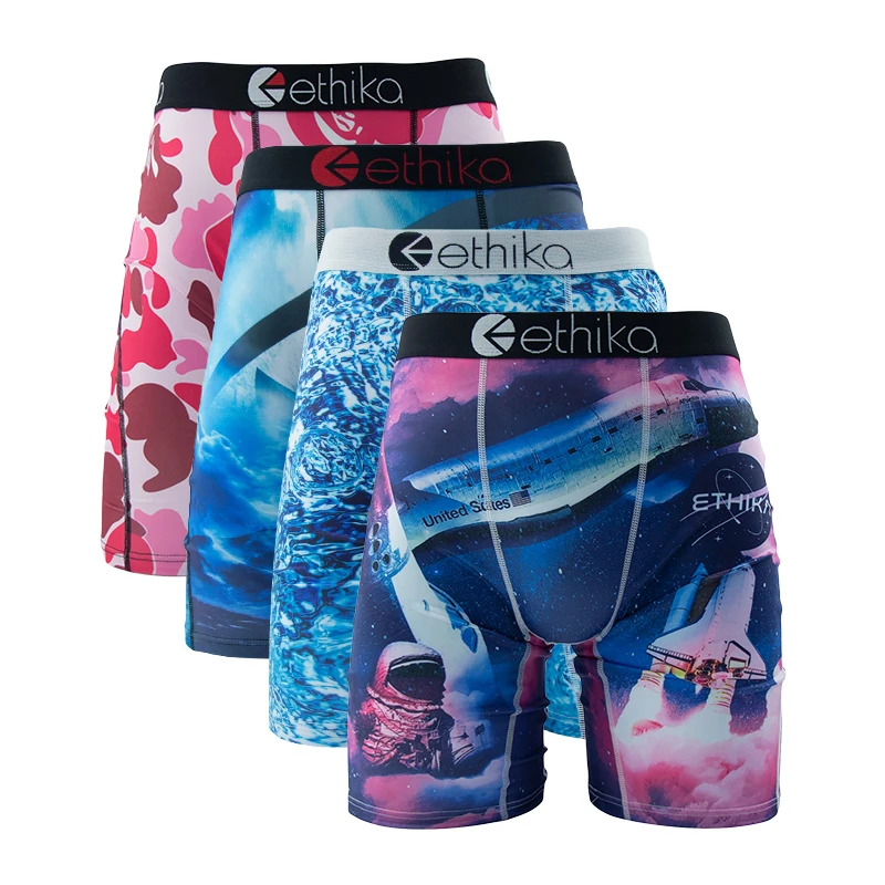

ETHIKA 4Pcs Men Underwear Boxers Breathable Swimming Man Underpants Plus Size Print Mens Panties Trunks Sexy Men's Boxer Briefs