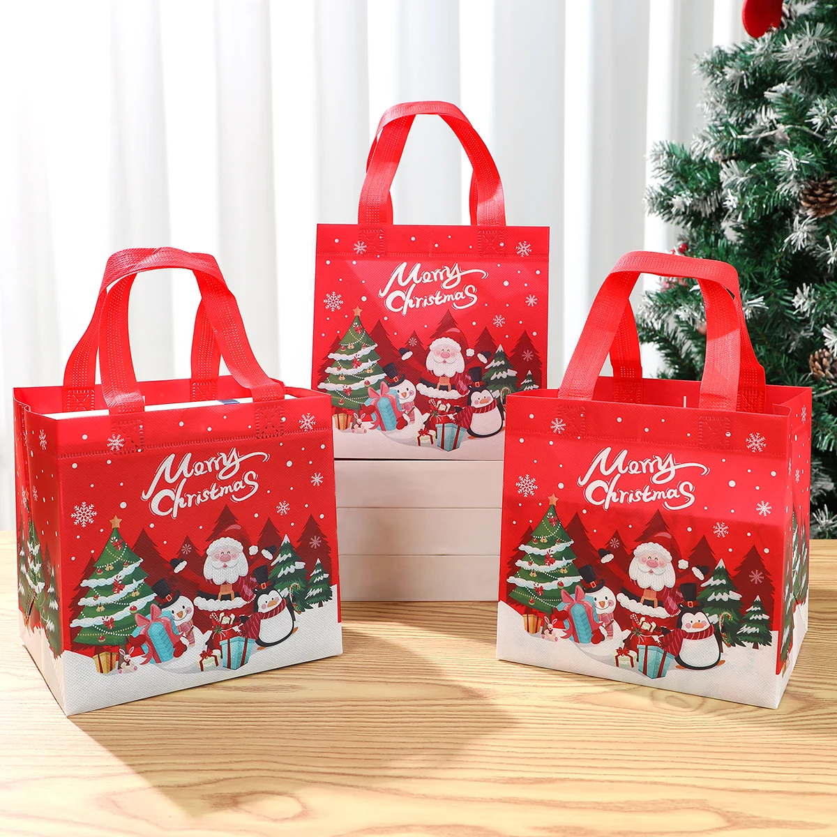 4pcs Christmas Santa Claus Non-woven Gift Bags Merry Christmas Decoration For Home 2024 Xmas Snowman Tote Bag New Year Gift 2025