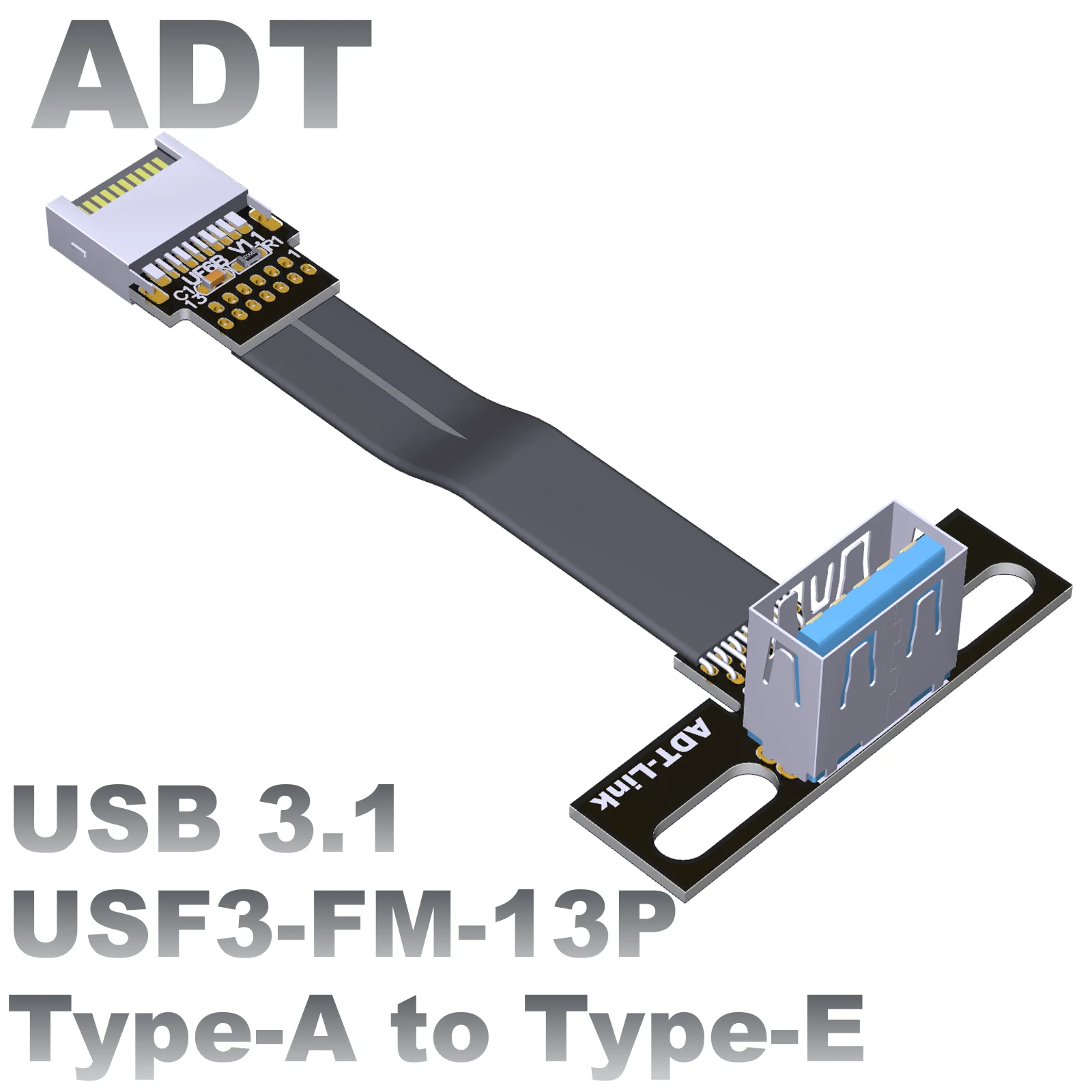 USB 3.1 Gen1 Type-E To USB 3.1 Female Socket Internal Type-E Male Flat Extension Cable with Screw Hole 5Gbps Fold 90 Degree