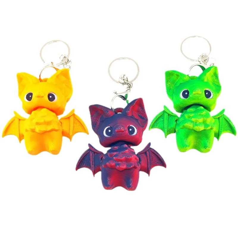 Cute Mini Bat Toy Creative 3D Printing Bat Halloween Horror Decoration Backpack Keychain Pendant Decoration Joint Movable Figure