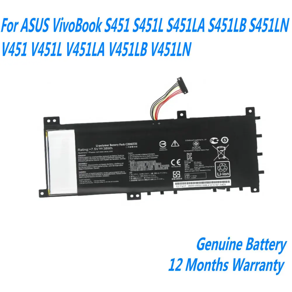 Original 7.5V 38Wh C21N1335 Laptop Battery For Asus VivoBook S451 S451L S451LA S451LB S451LN V451 V451L V451LA V451LB V451LN