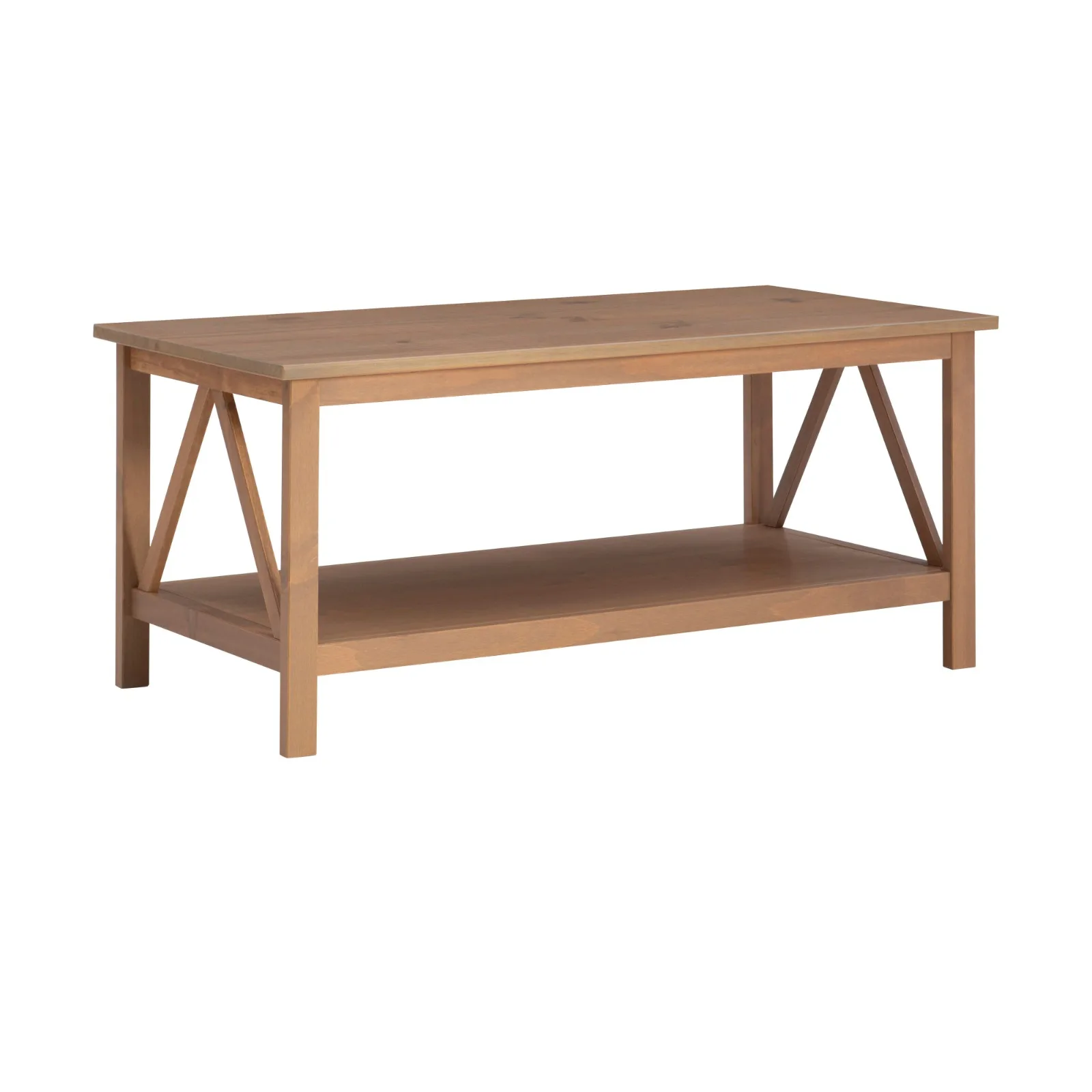 

US 45 in. Driftwood Large Rectangle Wood Coffee Table with Shelf