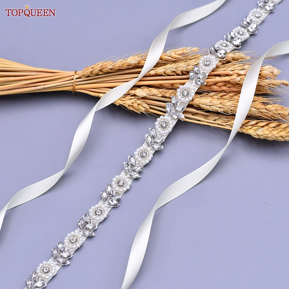 TOPQUEEN S101 Women Dress Belt Silver Flower Bridal Wedding Dress Decoration Pearl Rhinestones Appliques Party Gown Sash