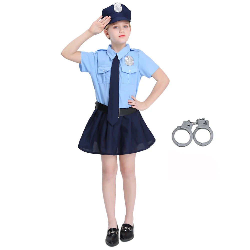 

Police Officer Girl Cop Costume Outfit Set for Halloween Dress Up Kids Role-Playing Carnival Policeman Uniform Party Fancy Dress