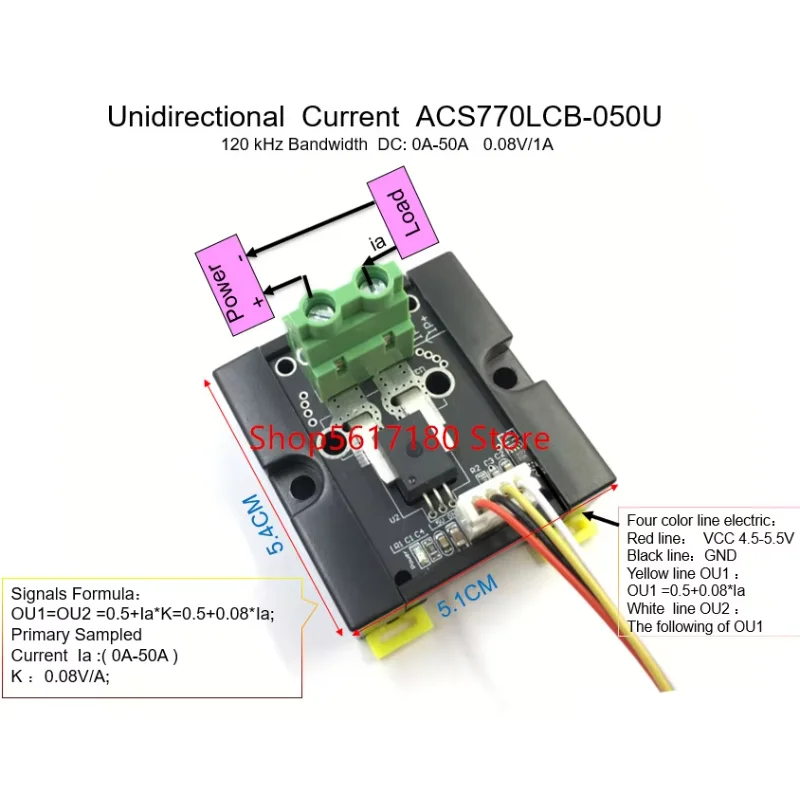 

ACS770LCB ACS770 050u Unidirectional DC Current Sensor module ACS770LCB-050U 120 kHz Bandwidth DC: 0-50A 0.08V/1A