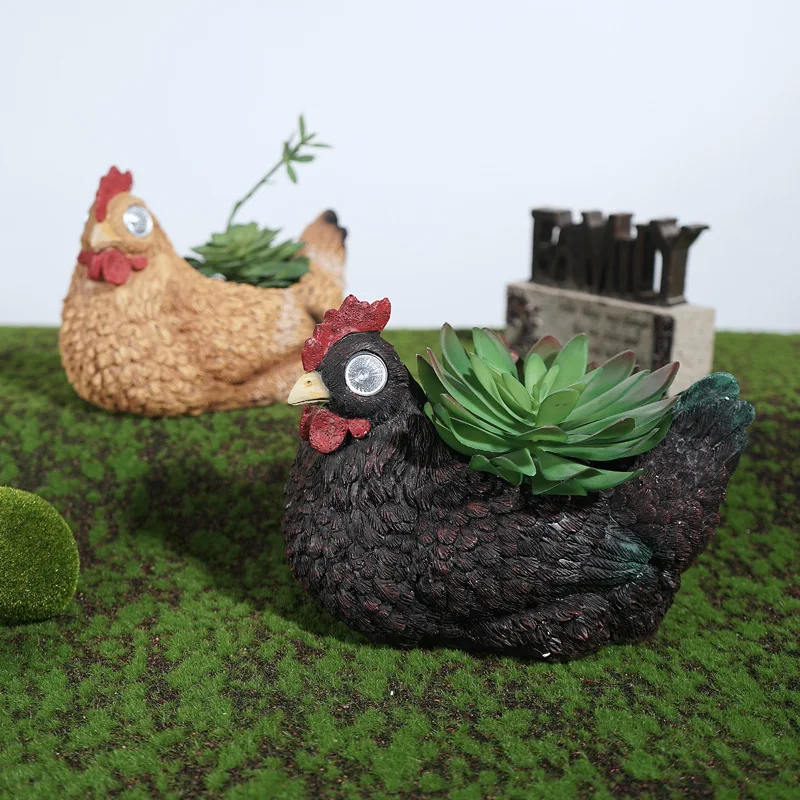 

«Солнечный кашпо для курицы — светящийся садовый декор с цветочным горшком — наружное изделие из смолы для двора