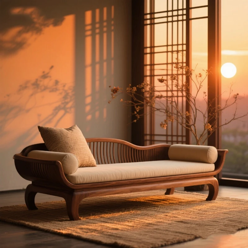 

Song-style aesthetics solid wood black walnut Arhat bed tattoo designer same beauty chaise longue