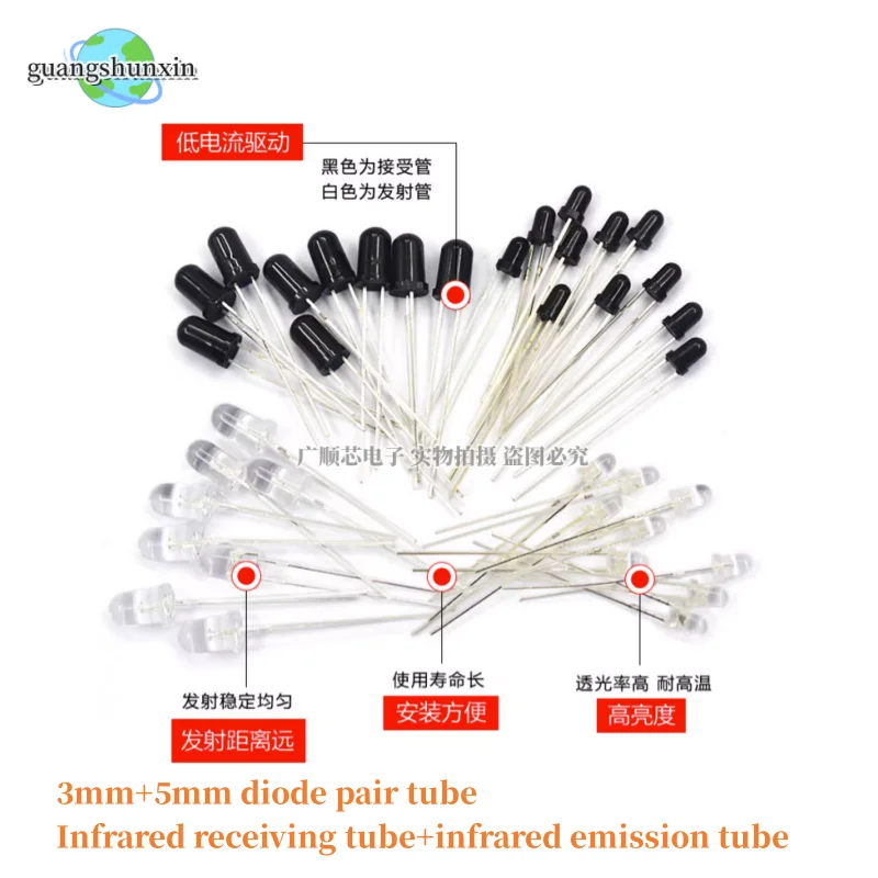 10pairs 3mm 5mm 940nm LEDs Infrared Emitter and IR Receiver Diode Diodes 301A for arduino