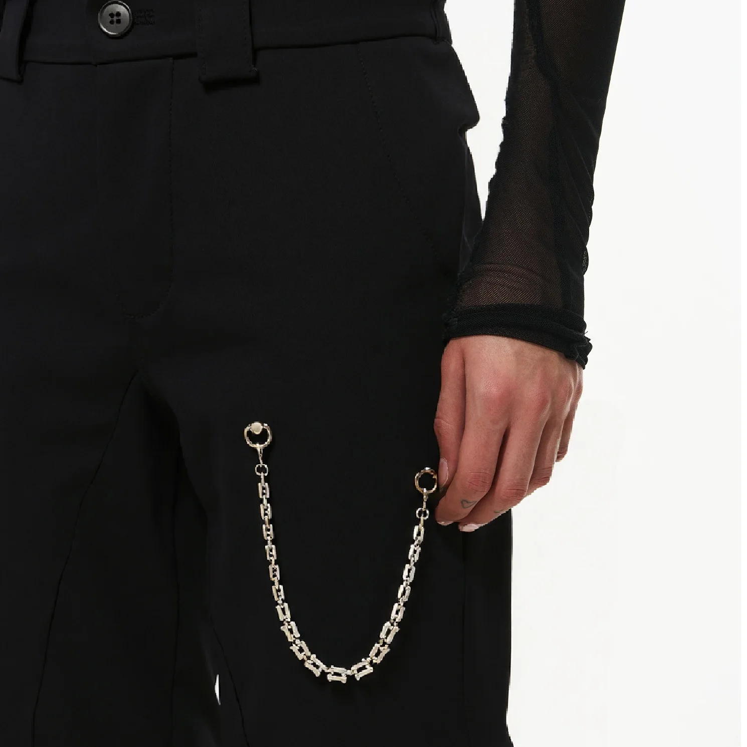 Men's 2025 Spring Summer New Curved Trousers Men's Metal Chain Niche Design Pants Male Fashion Versatile Chic Wide-leg Trousers