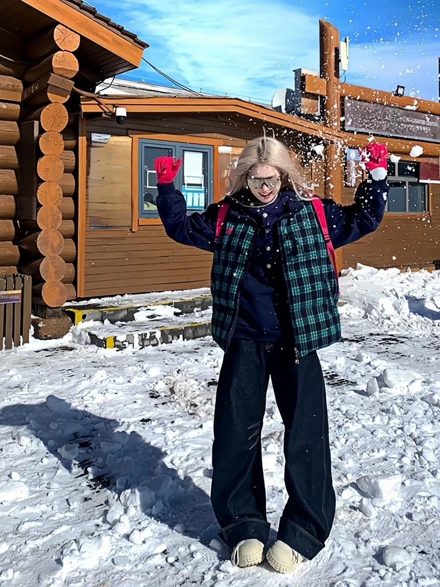 

Yu Zhaolin Autumn Winter Plaid Cotton Vest Women's Faionable Outerwear Warm Polyester Fiber Zipper Design Versatile Vest