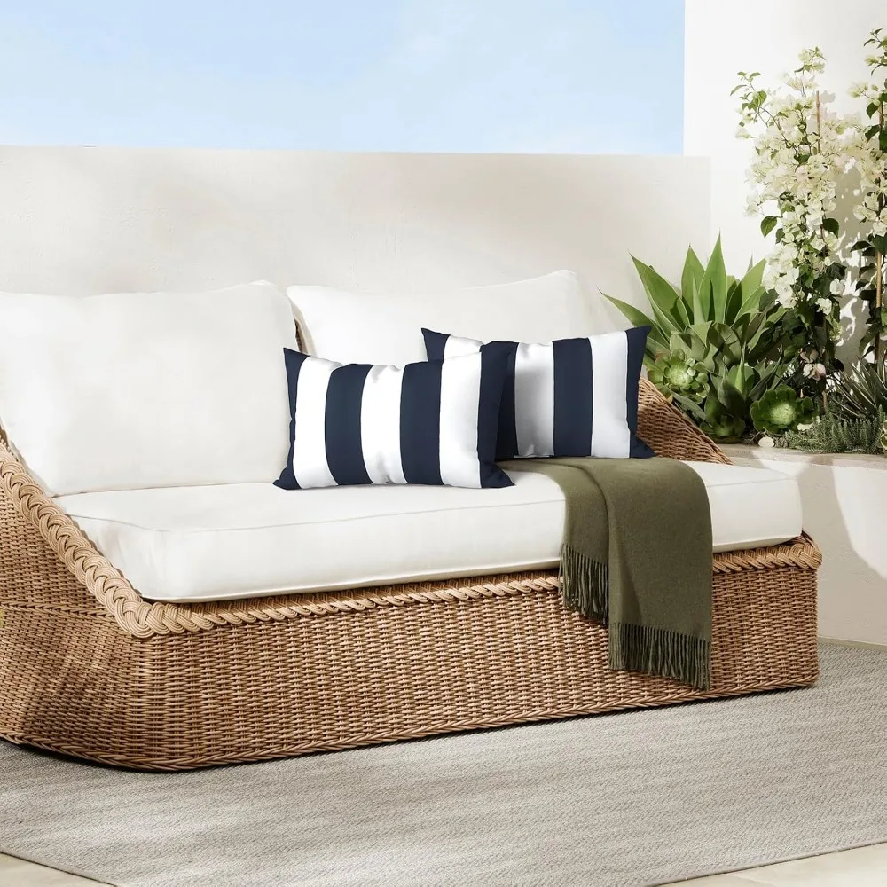 Waterproof Wave Width Bar Cushion Cover 30x50/45x45cm Island Holiday Lifestyle Outdoor Garden Chair Pillow Case Home Decoration