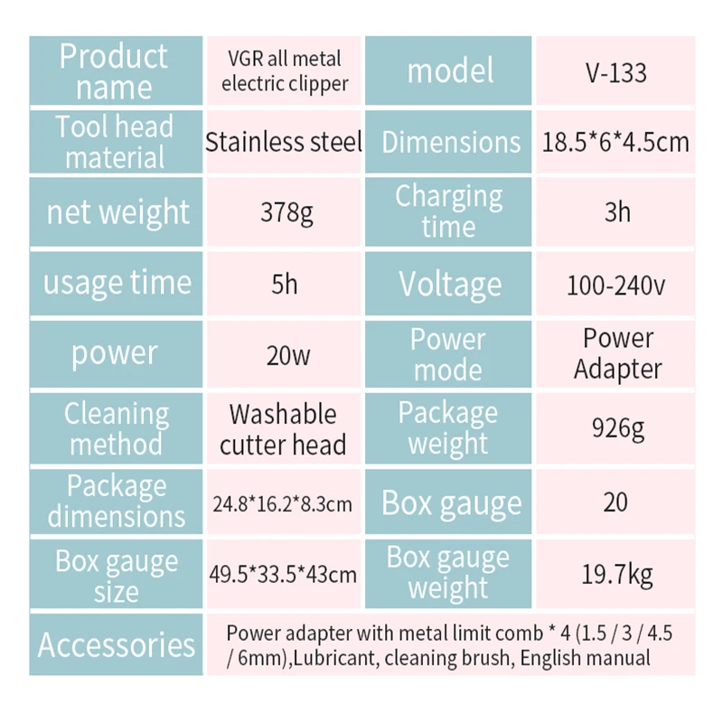 VGR 133 tagliacapelli professionale tagliacapelli barbiere per tagliacapelli tagliacapelli VGR V133