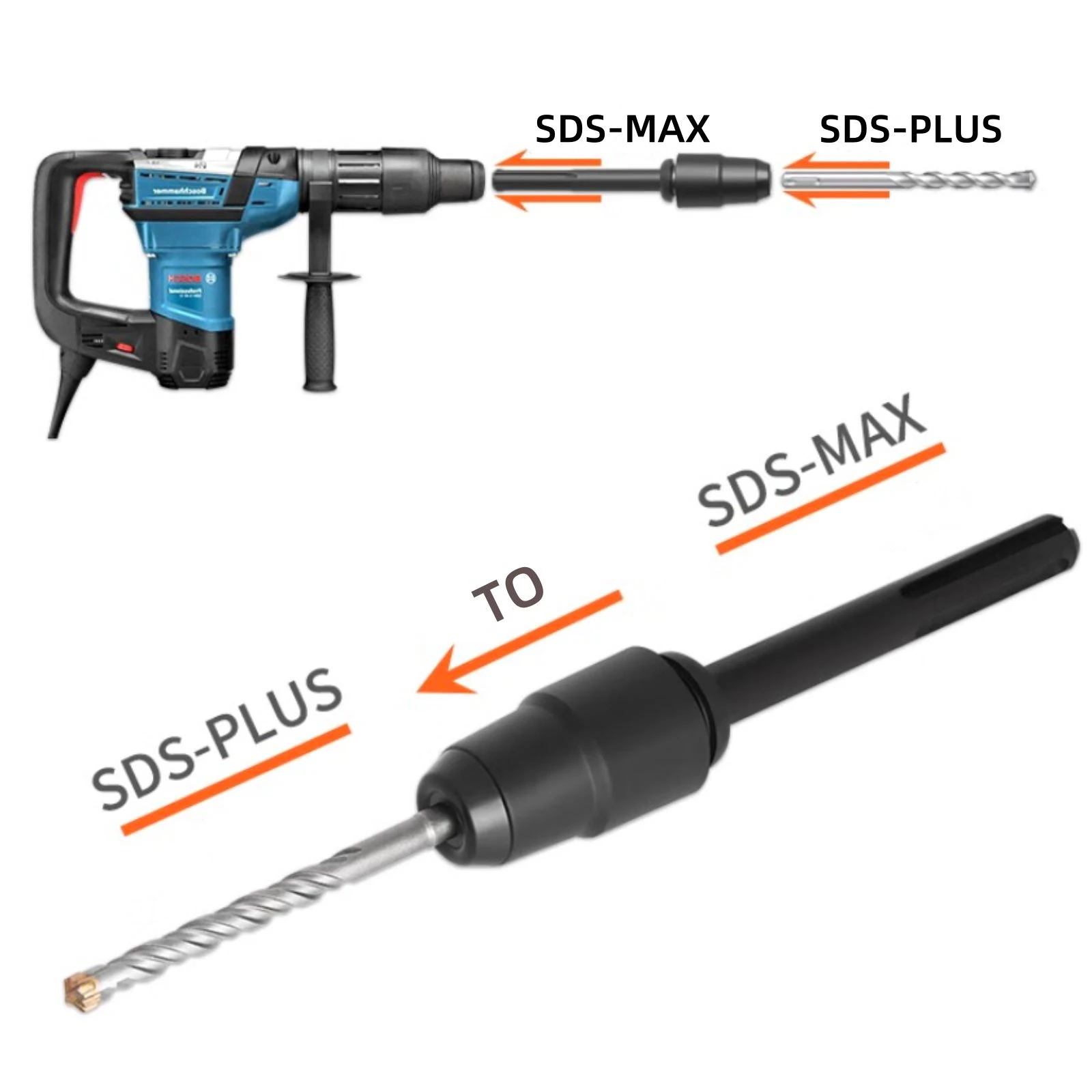 1Pc SDS Max To SDS Plus Chuck Adaptor Drill Bits Converter for Rotary Hammer Drill Tool Connecting Power Tools Accessories 220mm