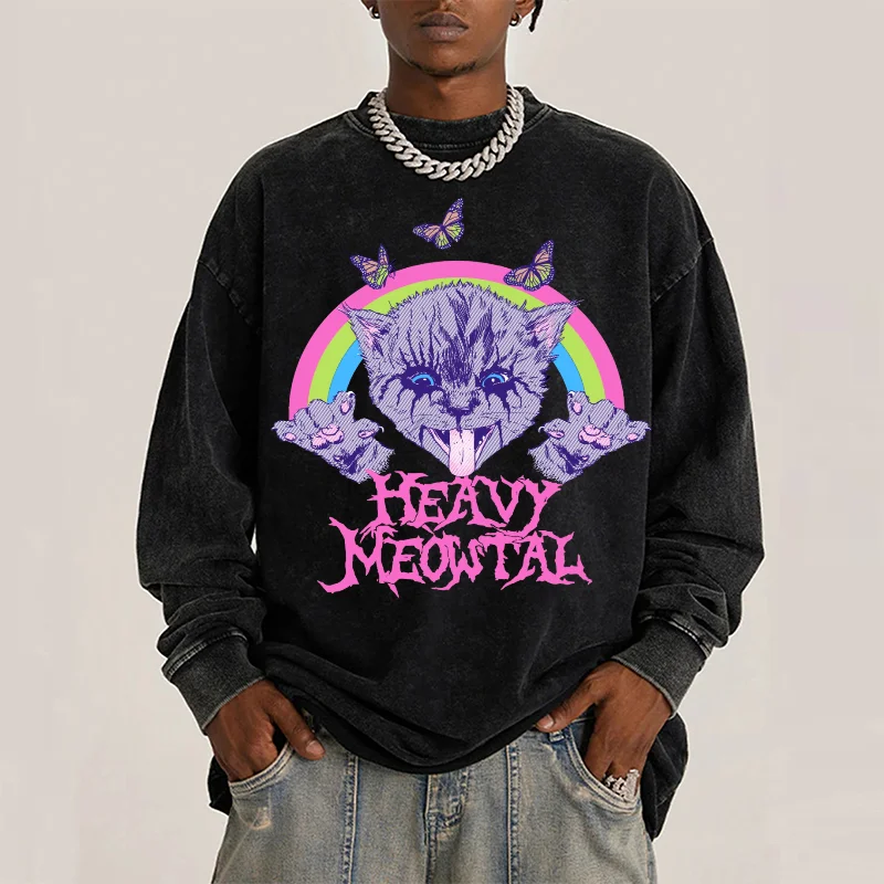 Hip hop vintage washed denim skull printed long sleeved sweatshirt for men and women, couple outfit for autumn and winter, new p