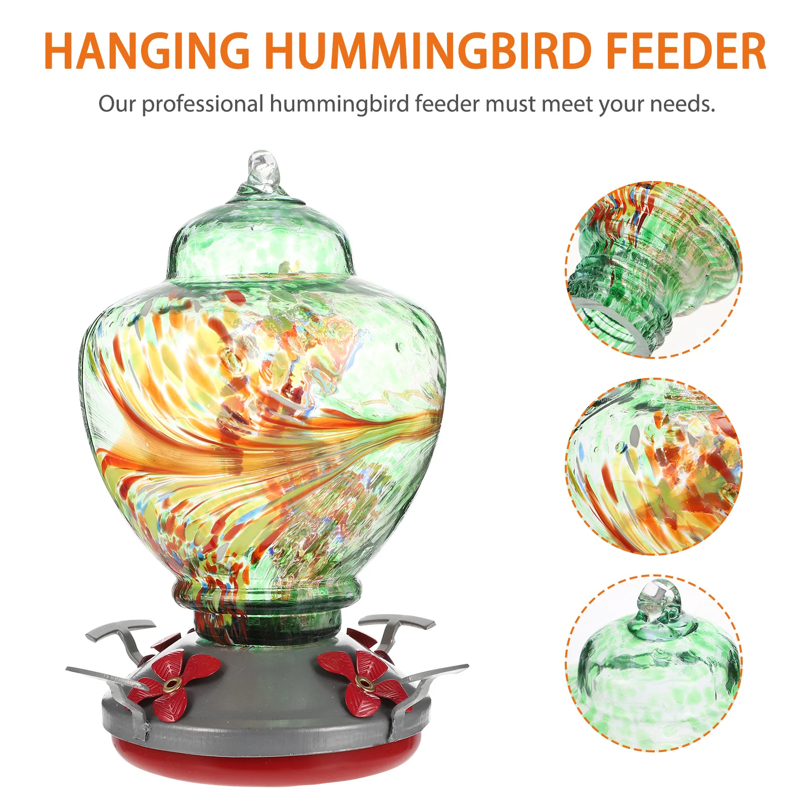 

1Set Glass Bird Food Dispenser Delicate Painted Feeder Practical Bird Water Feeder Durable Animal Feeding Tool Decorative