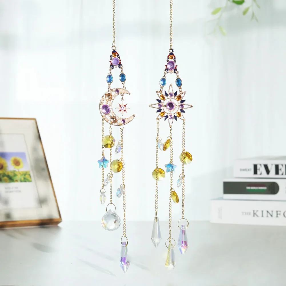 

2Pcs Sun Catcher Wind Chimes Star Moon Love Heart Diamond Prisms Pendant Hanging Light Catcher Make Drop Home Decor