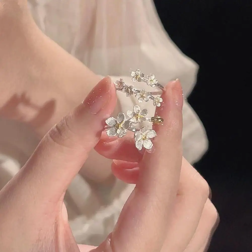 Adjustable Camellia Ring Forest Style Finger Jewelry Three-dimensional Pear Blossom Ring for Woman Exquisite Flower Jewelry