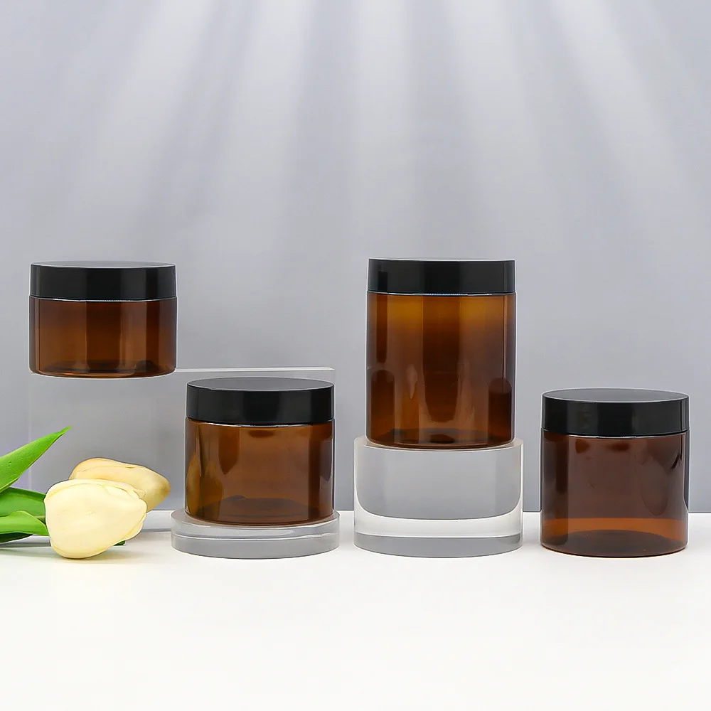 12pcs 50/100/150/200/250ml Empty Makeup Jar Pot Amber Brown Cosmetic Face Cream Bottles Lip Balm Sample Container Jar Pot Makeup