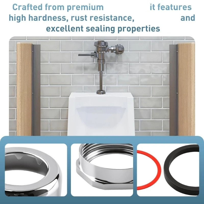 Urinal Plumbing Replacement Spud Coupling Assembly, 4 Piece Hardware Set with Metal Spud Cover, Locknut and Sealing Component