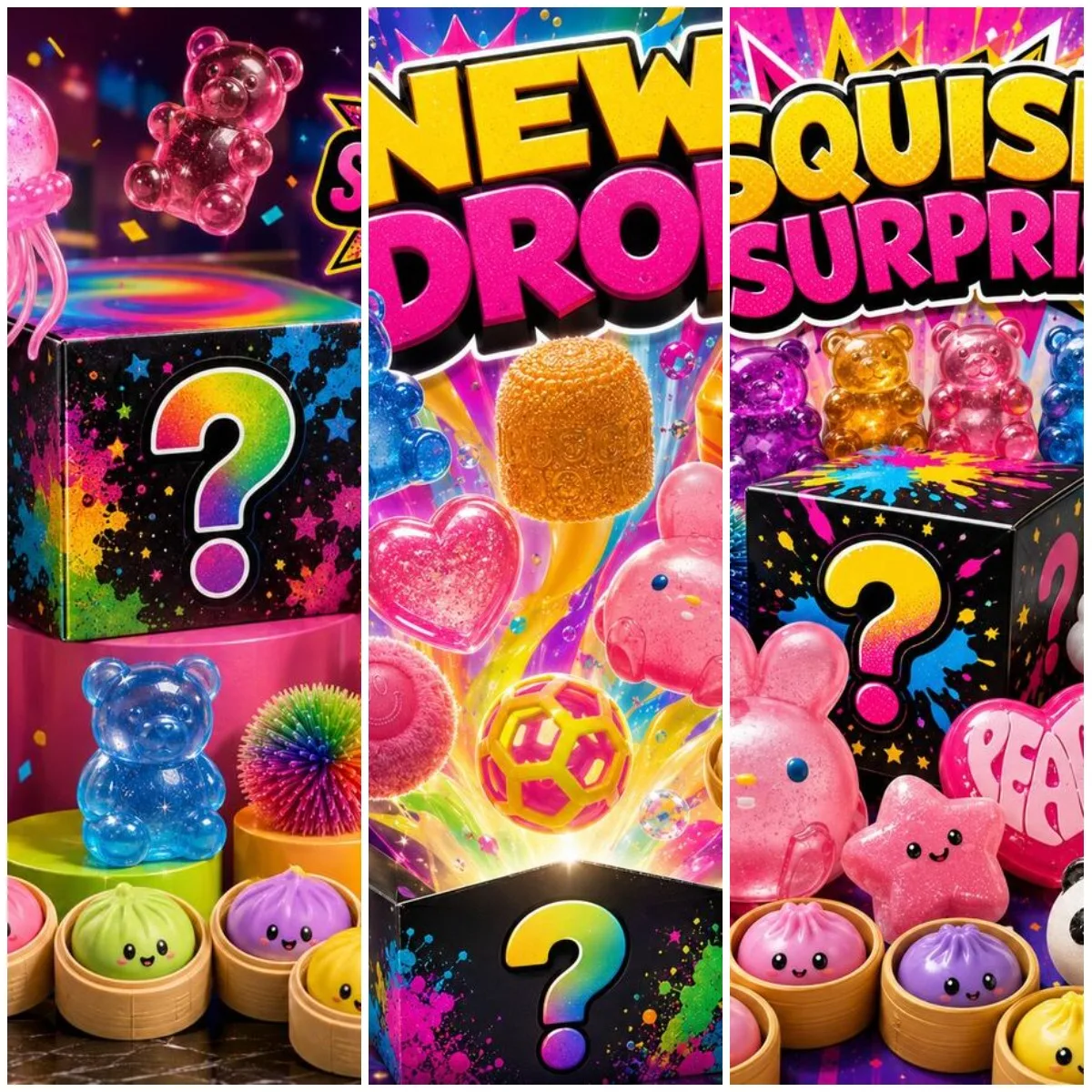 

+Pcs Surprise Box Toys, Stress Relief Toys, Assorted Squishy Figures.Includes Yellow, Moai, Panda, Rabbit, Duck, Jellyfish, Fun