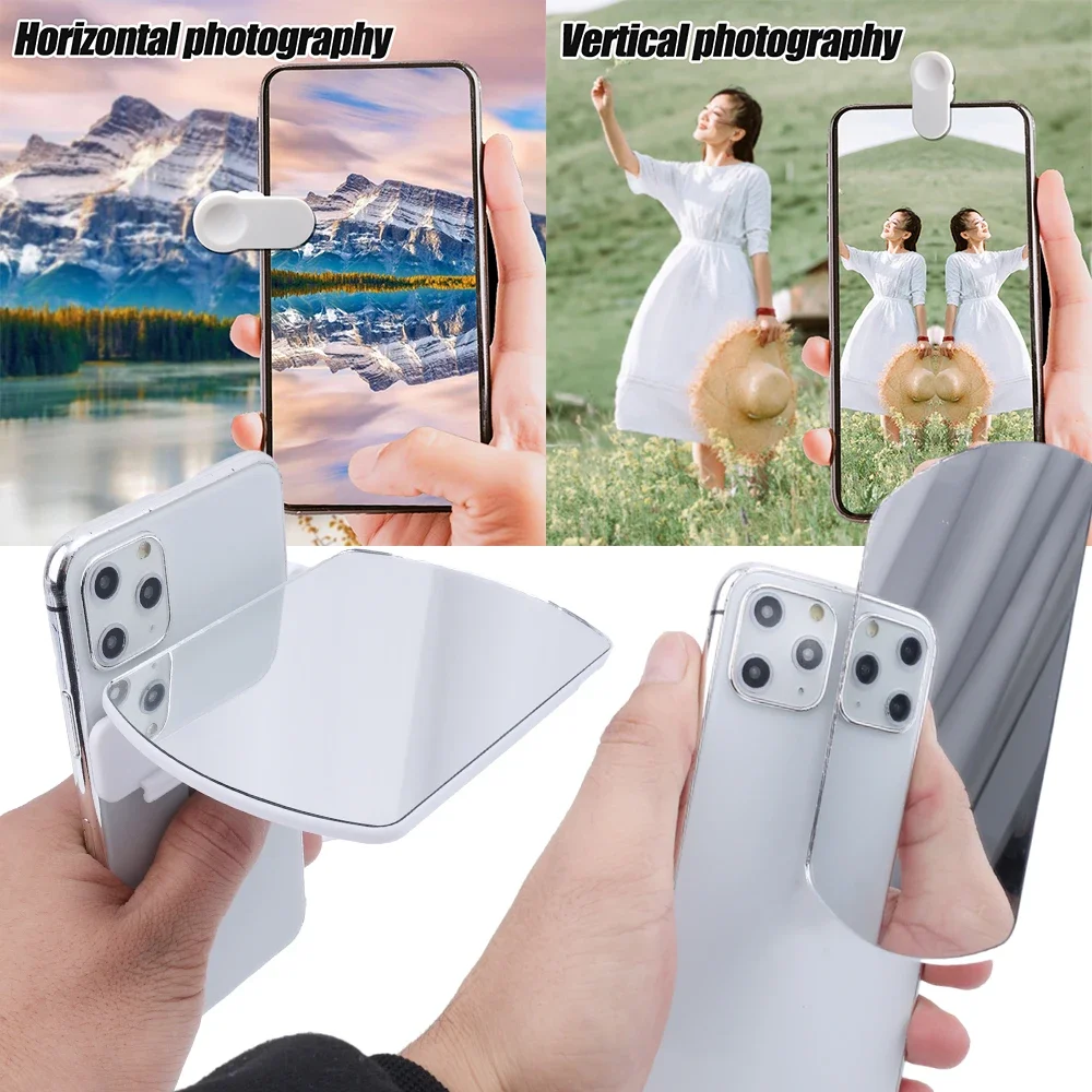 Universal Upgraded Smartphone Camera Mirror Reflection Clip Kit with Selfie Reflector Adjustable Mobile Phone Lens Mirror Clip