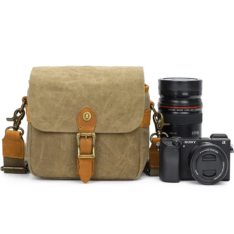 Latest 2024 model Waxed Canvas Mini Small Shoulder Messenger Camera Bags for Photography Mirrorless Instant and DSLR Cameras