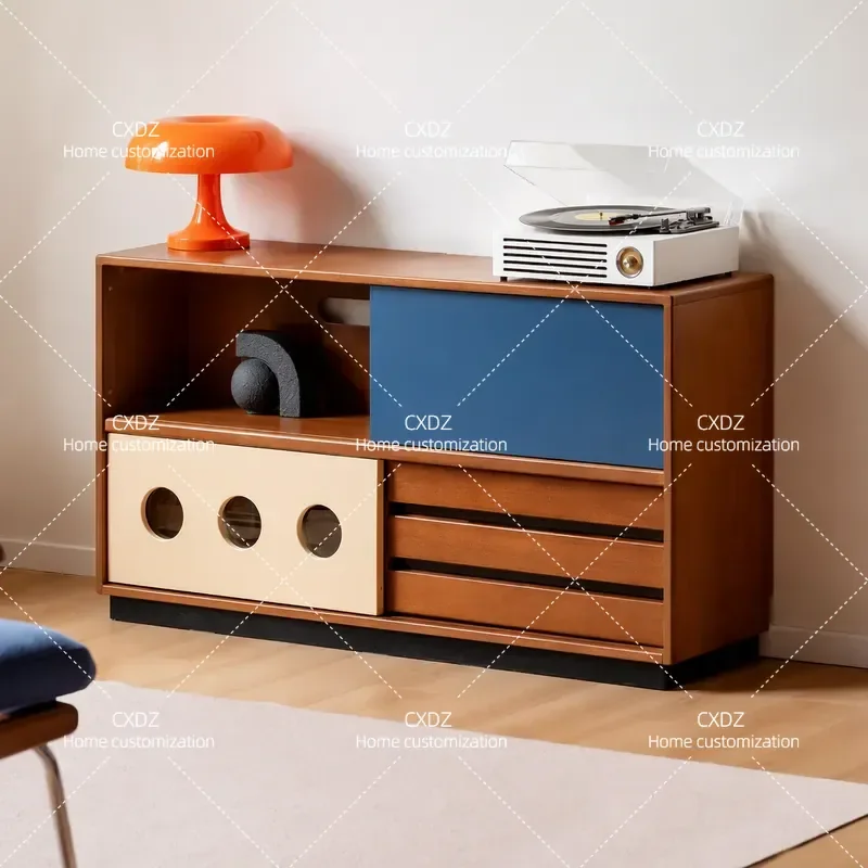 Modern simple solid wood dining side cabinet side cabinet living room antique storage bucket cabinet household floor color
