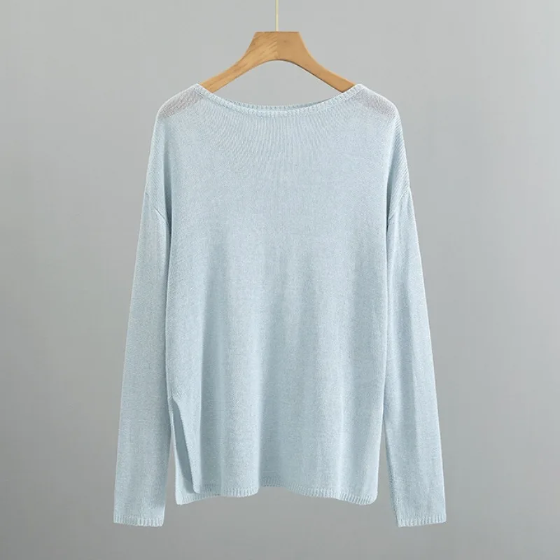 

Spring/Summer 2024 New Light Sheer Comfortable Washi Yarn Minimalist Loose Long Sleeve Premium Knitwear