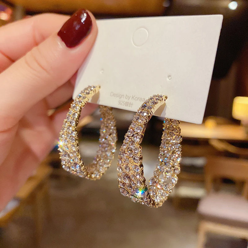 Trendy Crystal C-Shaped Earrings Women's Rhinestone Wedding Party Pendant Earrings Fashion Korean Jewelry Earrings