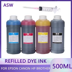 500ML Universal Dye Ink Bottle For HP 301 302 304 305 21 350 For Epson L100 L200 L392 For Canon PG545 540 Printer Ink