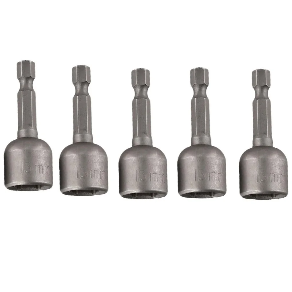 5 個 6-13 ミリメートル磁気ナットドライバーソケット-インパクトソケット 1/4 インチシャンク六角電気ドリルビットアダプタドライブソケットツールパーツ