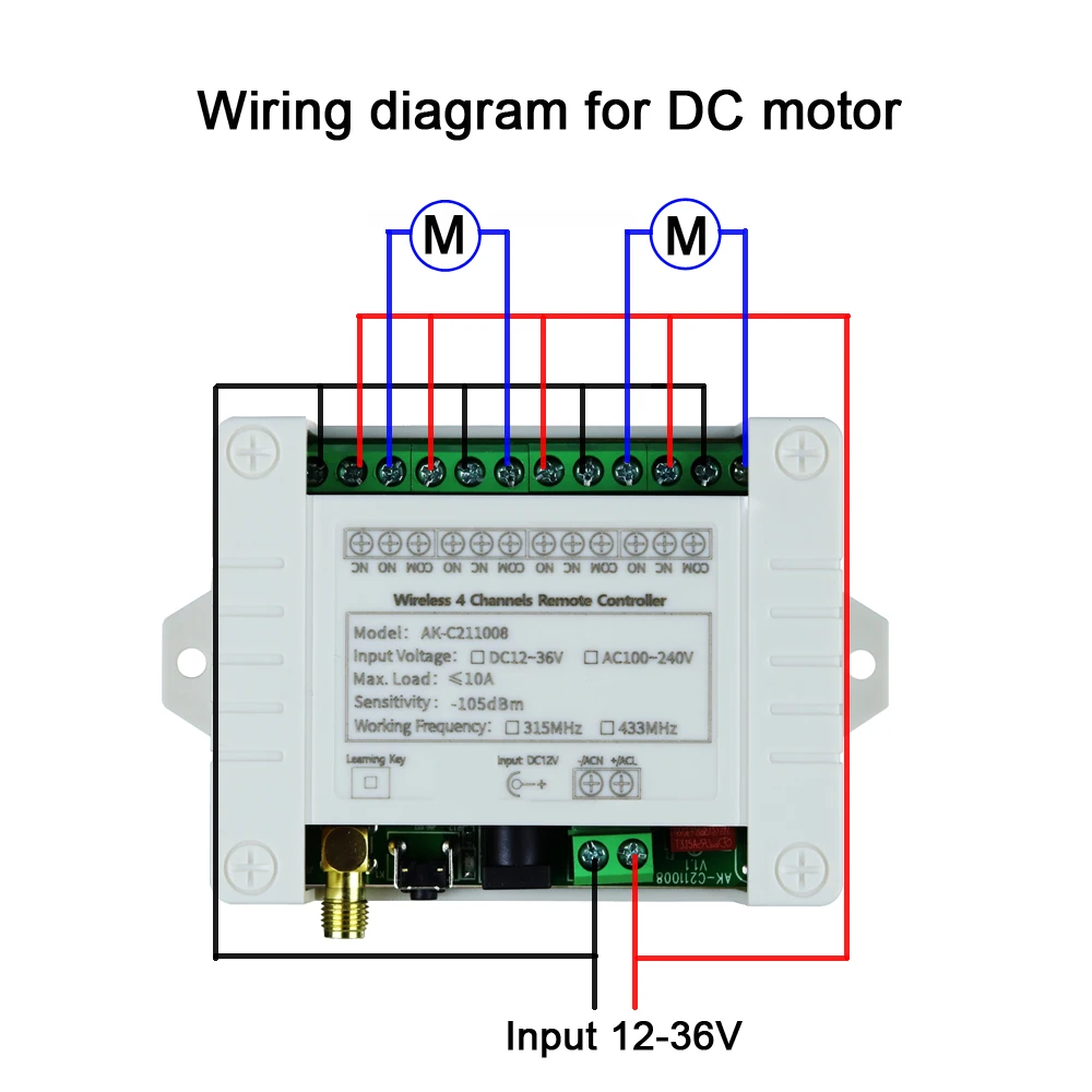 DC 12-36V  AC 100-240V 4CH Wireless Remote Control LED Light Switch 10A Relay RF Waterproof Transmitter Receiver 2M Antennae