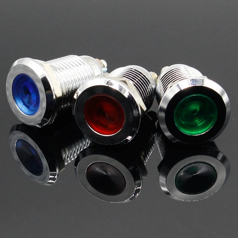 1pc LED Metal Indicator light 12mm waterproof Signal lamp 3V 6V 12V 24V 220v screw connect red yellow blue white