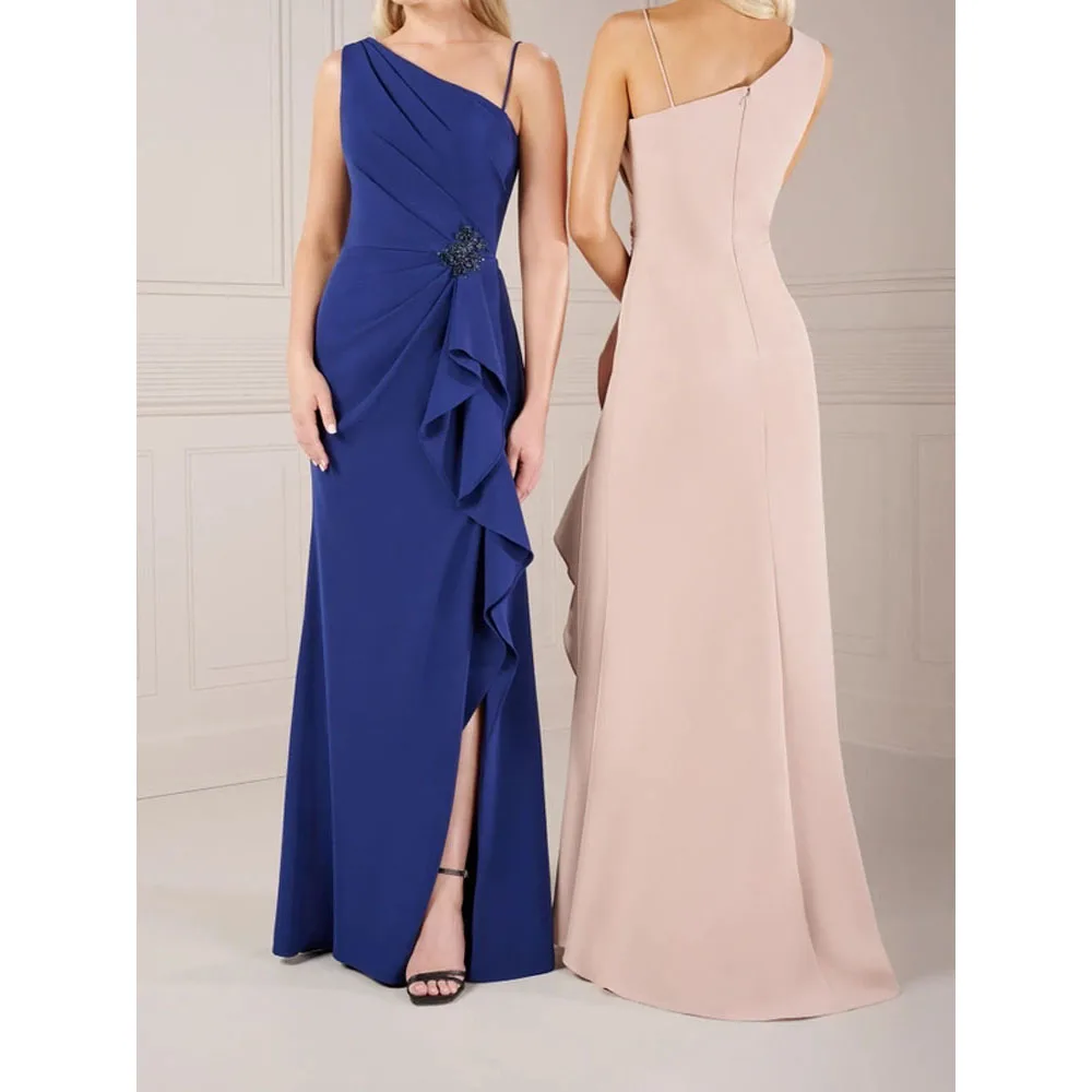 Elegant Bridesmaid Dresses Chiffon Long Evening Party Dresses One Shoulder Side Split Summer Chiffon Wedding Party Dress