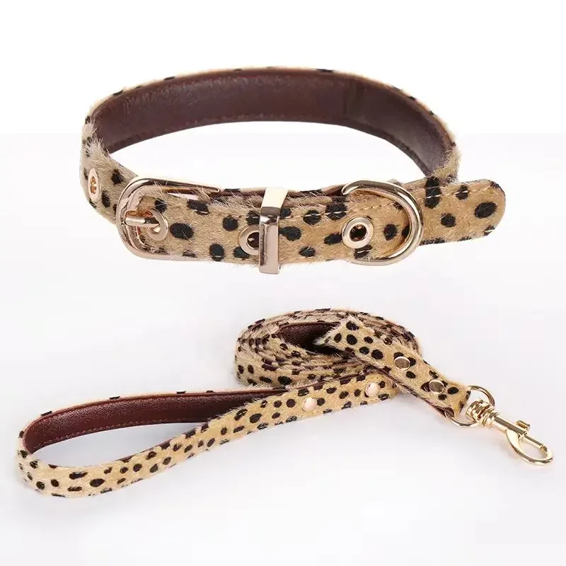 Leopard Print Horse Hair Pet Collar Dog Chest Back Leash Adjustable Fashion Dog Collar Cat Collar Pet Supplies Pet Accessories