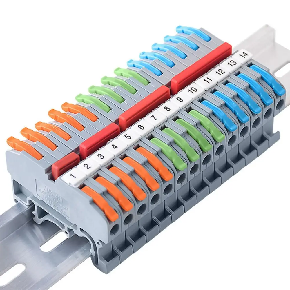 10Pcs CMK420 Din Rail Terminal Block 450V 32A DIN Mount Design Quick Splice Hub 4mm2 11AWG Color Coded Terminals
