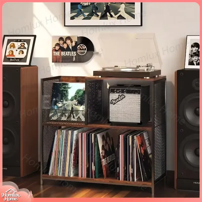 Vintage Vinyl Record Storage Cabinet Industrial Multi Layer Audio Rack Living Room Media Console Bookshelf for Records CDs