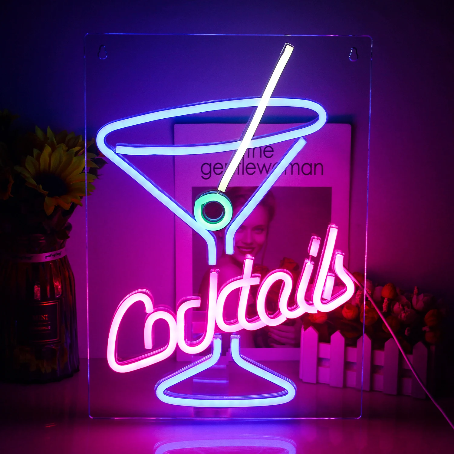 

Cocktails Neon Sign LED Room Wall Decor USB Powered With Switch Hanging Acrylic For Shop Cafe Bar Club Party Man Cave Decor