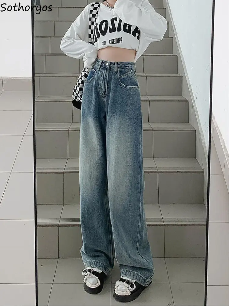 

Wide Leg Jeans Women Vintage Basic Loose Full-length Trousers Female Casual Autumn Fashion High Waist Harajuku Y2k Style Denim